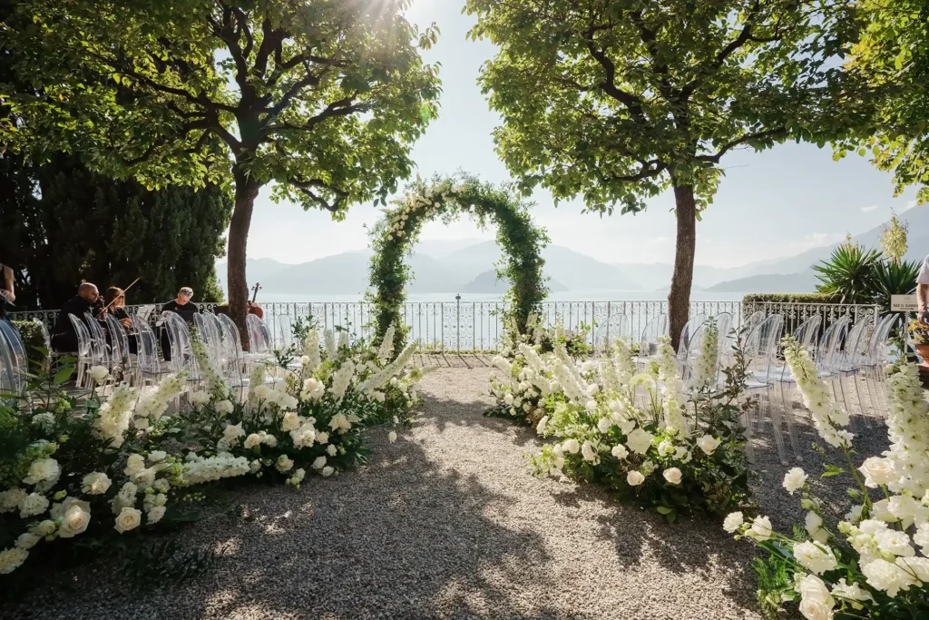 Lake Como wedding venue setup with lake view before the ceremony