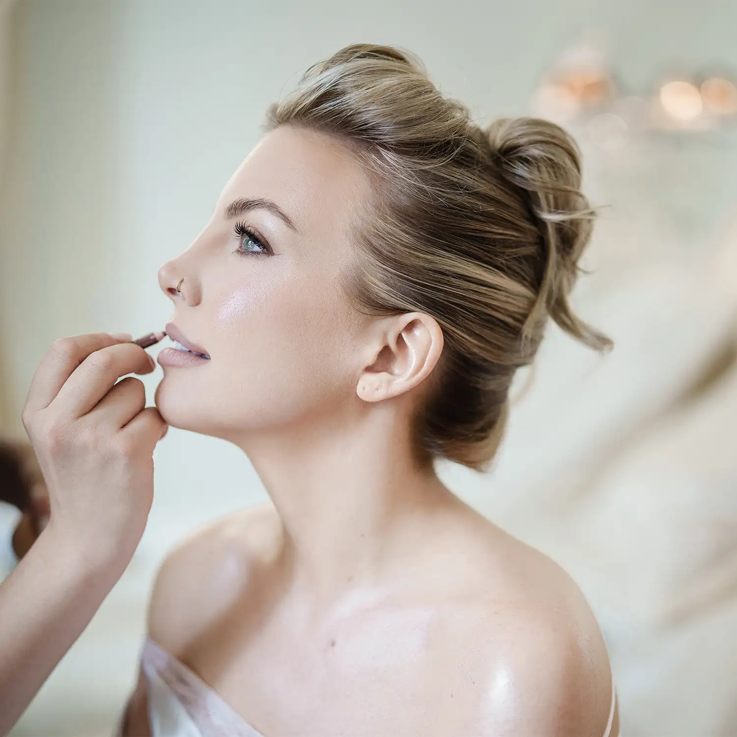 Bride having her makeup done before a Villa Giulia wedding on Lake Como