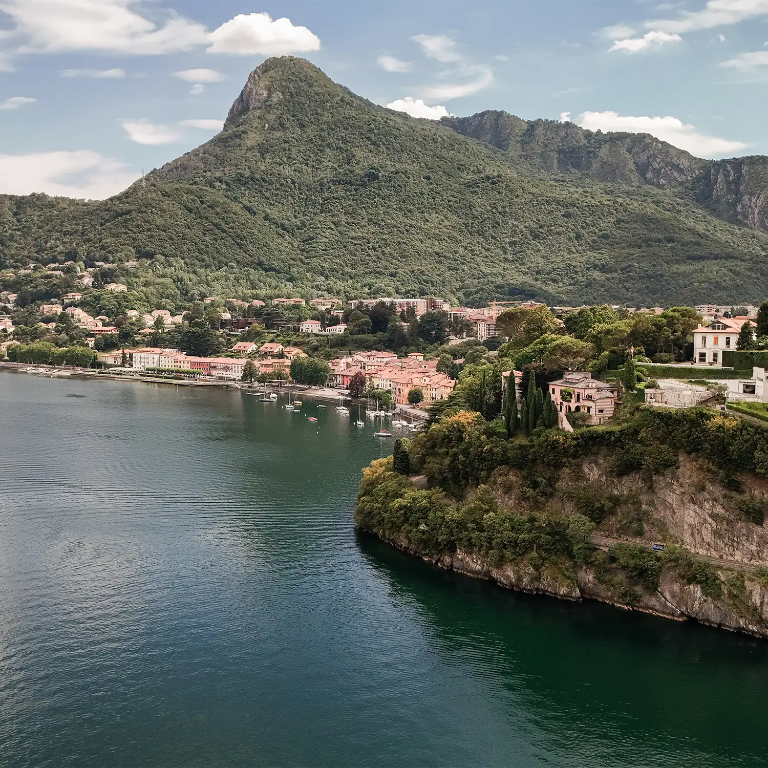 Aerial view of Lake Como and the mountains near Villa Giulia