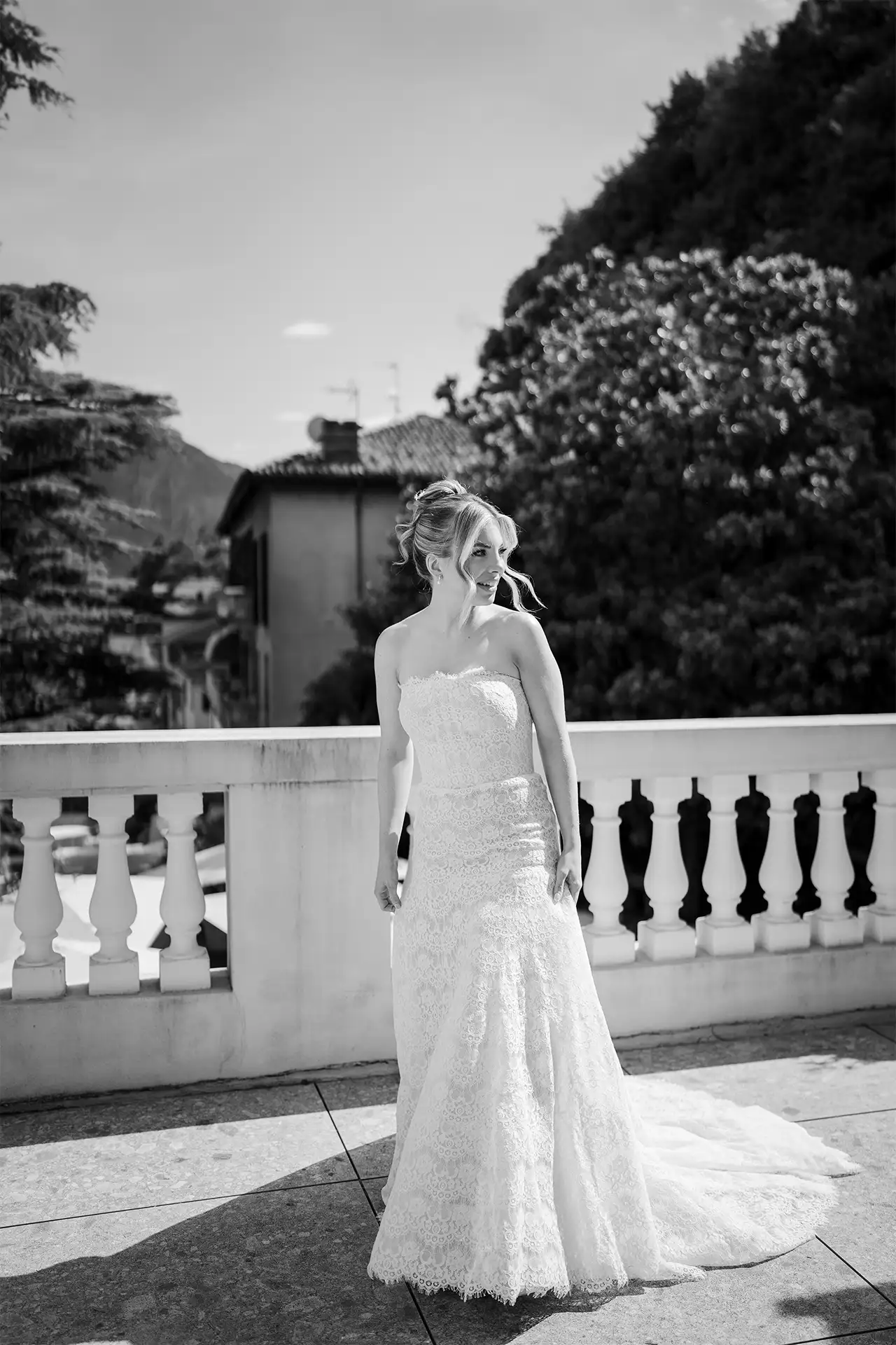 Bride portrait on the terrace at Villa Giulia during a Lake Como wedding