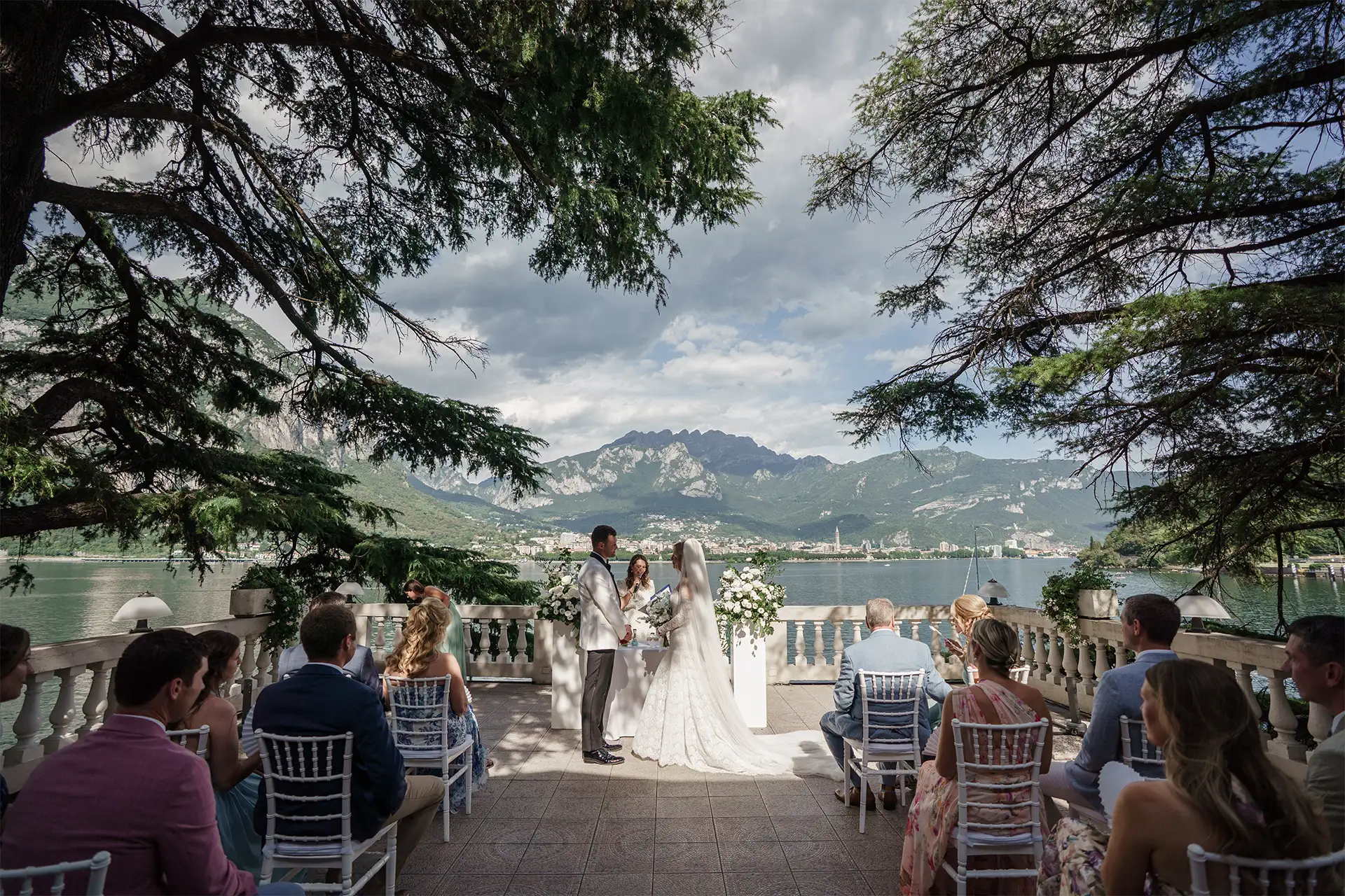 Outdoor wedding ceremony at Villa Giulia overlooking Lake Como