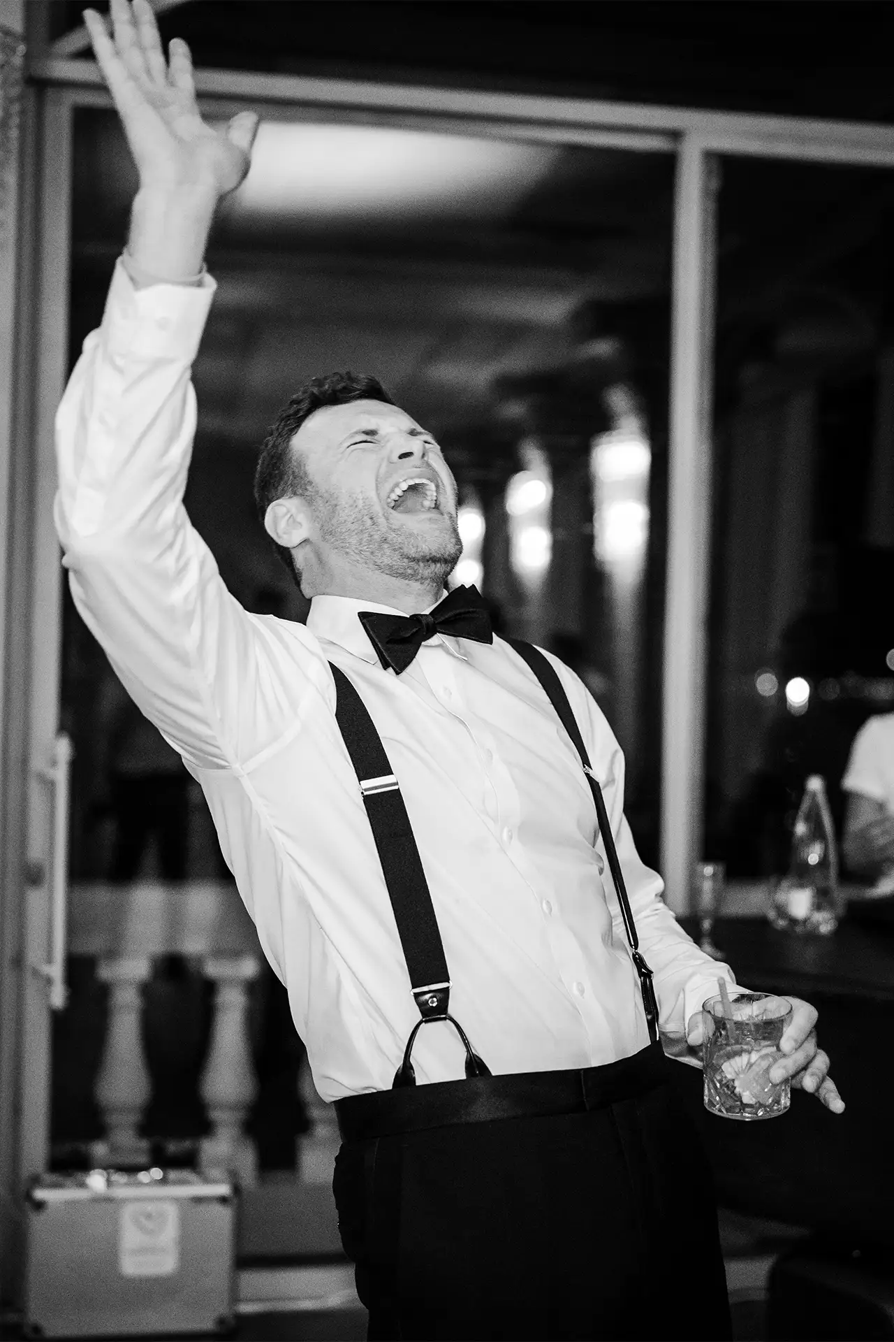Groom dancing during the wedding party at Villa Giulia on Lake Como