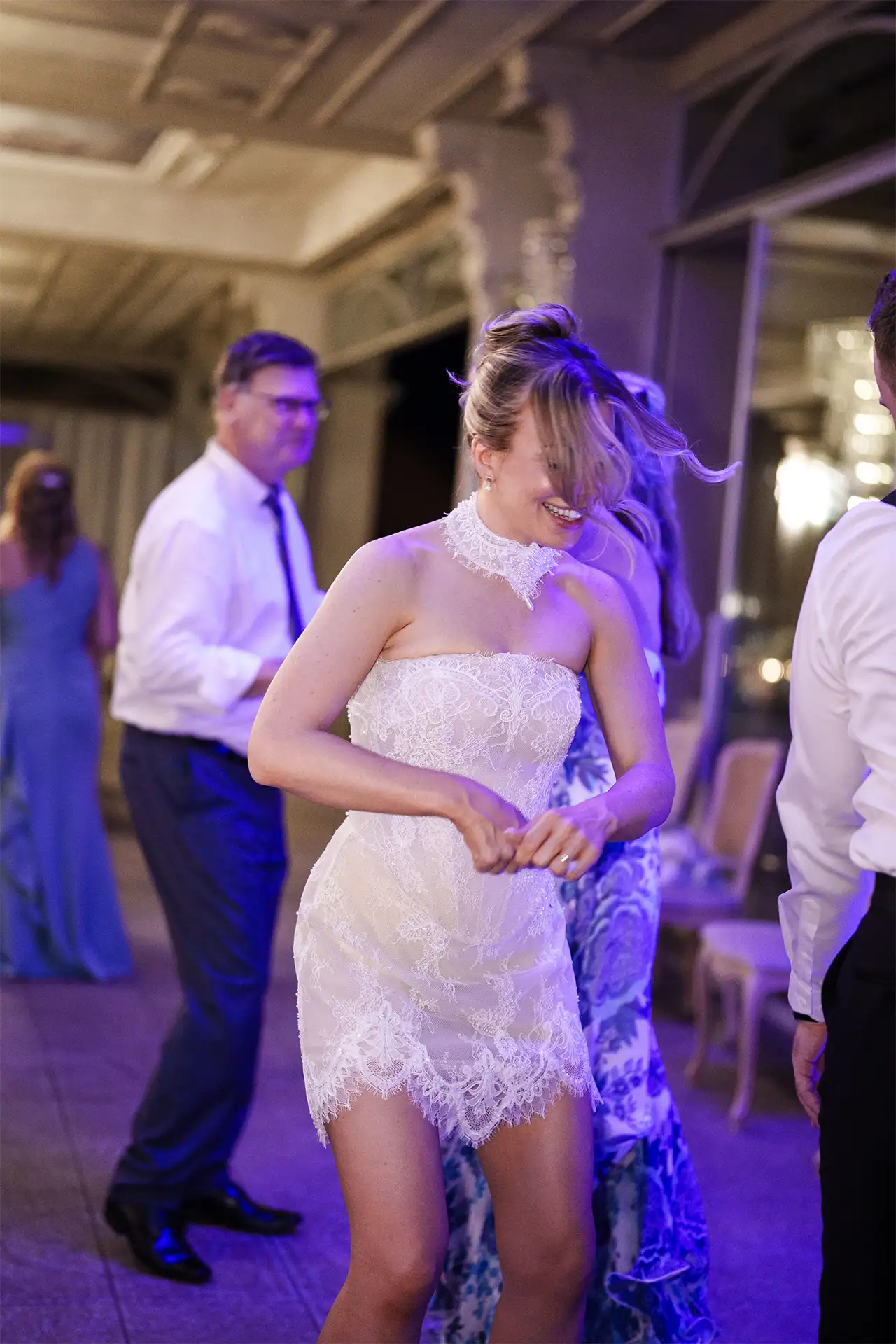 Wedding guests dancing during the evening party at Villa Giulia on Lake Como